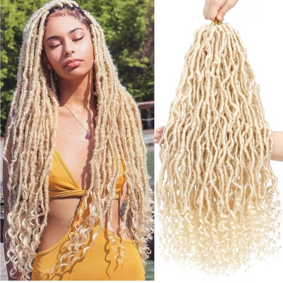 24inch Blonde New Nu Faux Locs Crochet Hair With Curly Ends 8 Pack #613 - Picture 1 of 5